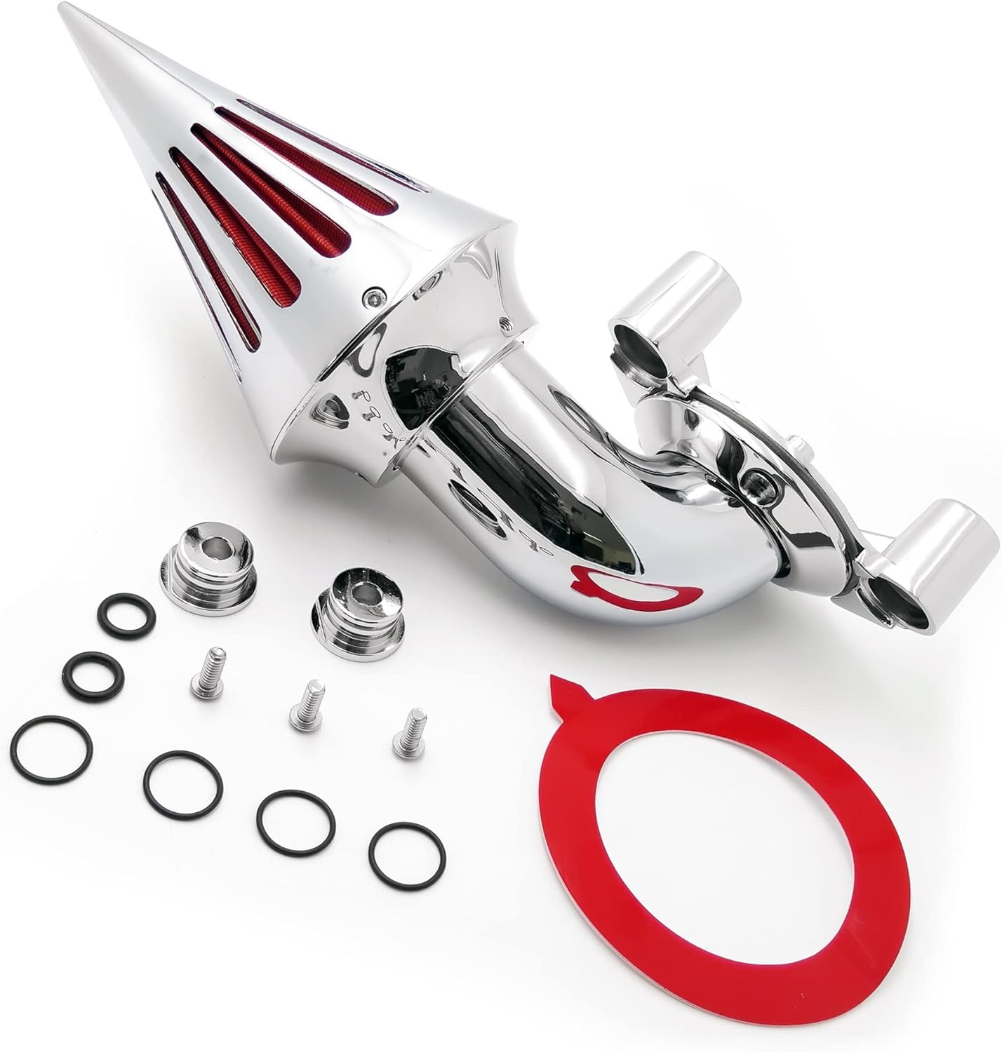 AfterMokit Replacement Cone Spike Air Cleaner Intake with Red Filter for Harley Davidson Sportster XL Models 1991-2006 Chrome
