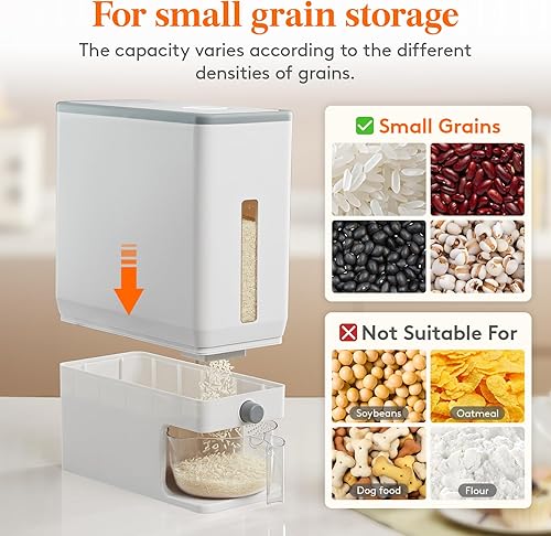 Miniatura 6 de Lifewit Contenedor de Arroz 25.4 Libras, Dispensador de Arroz con Taza Medidora, Contenedores de Cereales para Almacenamiento, Cubo de Arroz Sellado