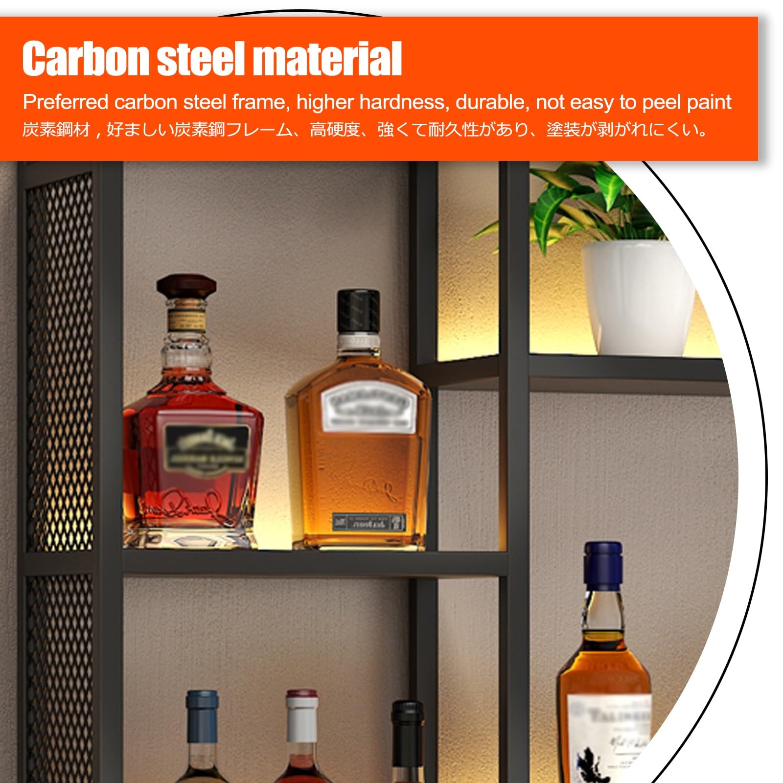 Botellero de pared con luz LED con estante para botellas de licor, ahorro de espacio, estante de pared para vino para un fácil acceso (negro, 120 cm)