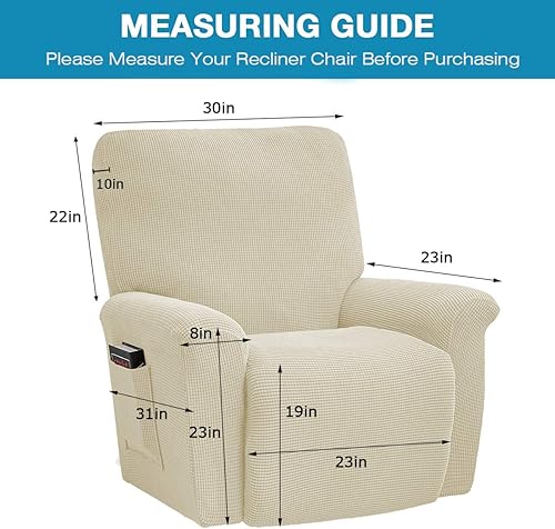 Miniatura 4 de MIFXIN Funda reclinable elástica para silla reclinable, 4 piezas, funda elástica suave para sofá reclinable de 1 asiento, antideslizante, lavable,