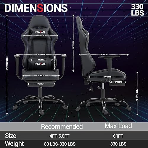 Miniatura 3 de Silla de videojuegos, silla de videojuegos con reposapiés, silla de computadora de masaje con piel sintética, soporte lumbar para hombres y mujeres,