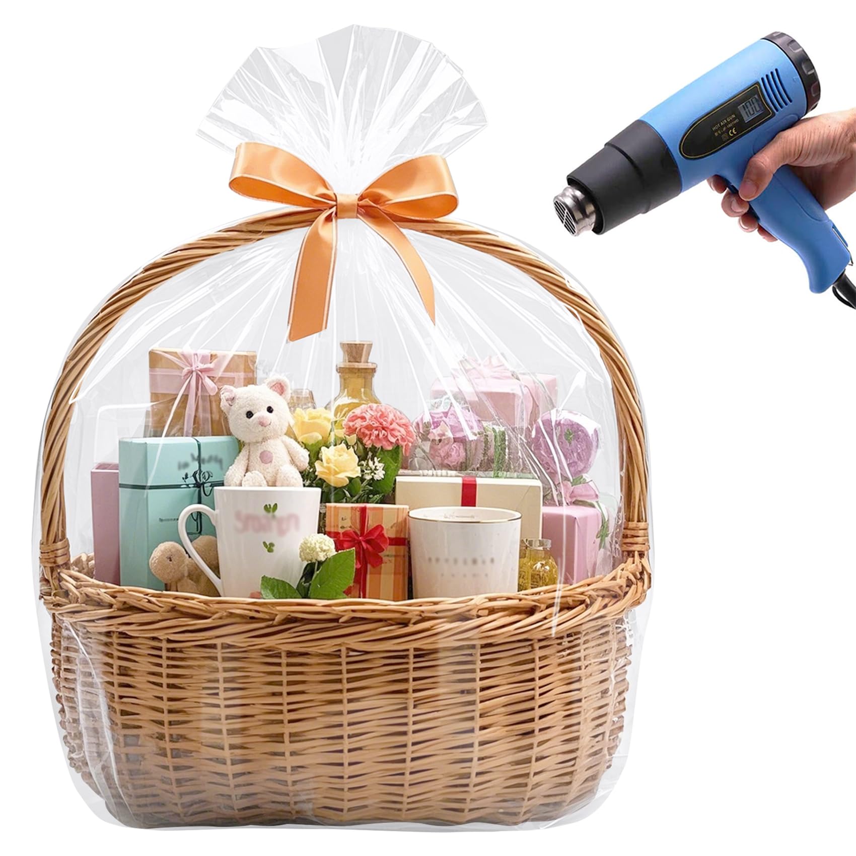 Morepack Easter Extra Large Shrink Wrap Bags for Gift Baskets, 32x40 inches Clear PVC Heat Gift Basket Shrink Bags 20 Pack