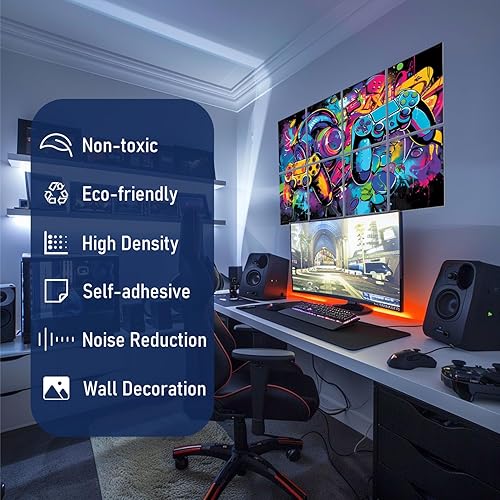 Miniatura 2 de FurnoFlex Paneles acústicos artísticos, azulejos decorativos para habitación, paneles absorbentes de espuma a prueba de sonido, amortiguación de