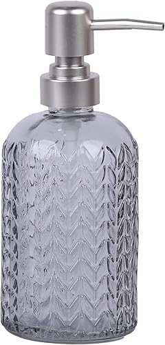Dispensador de jabón de vidrio con bomba - Hojas de cheurón grises