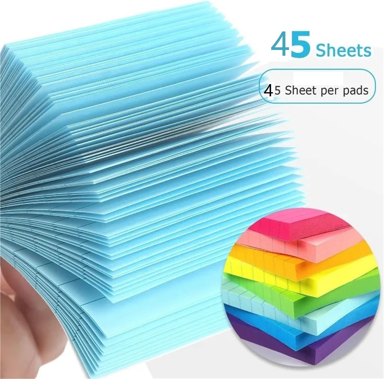 Post-It Haftnotizen, liniert, 7,6 x 7,6 cm, Haftnotizen mit Linien, selbstklebende Notizblöcke, 8 helle bunte Farben, 45 Blatt/Block
