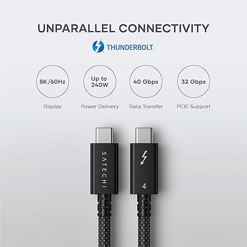 Miniatura 3 de Satechi USB C Thunderbolt 4 (3.2 pies3.3 ft), cable USBC a USB-C, soporta pantalla 8K, transferencia de datos de 40 Gbps, carga PD de 240 W, para