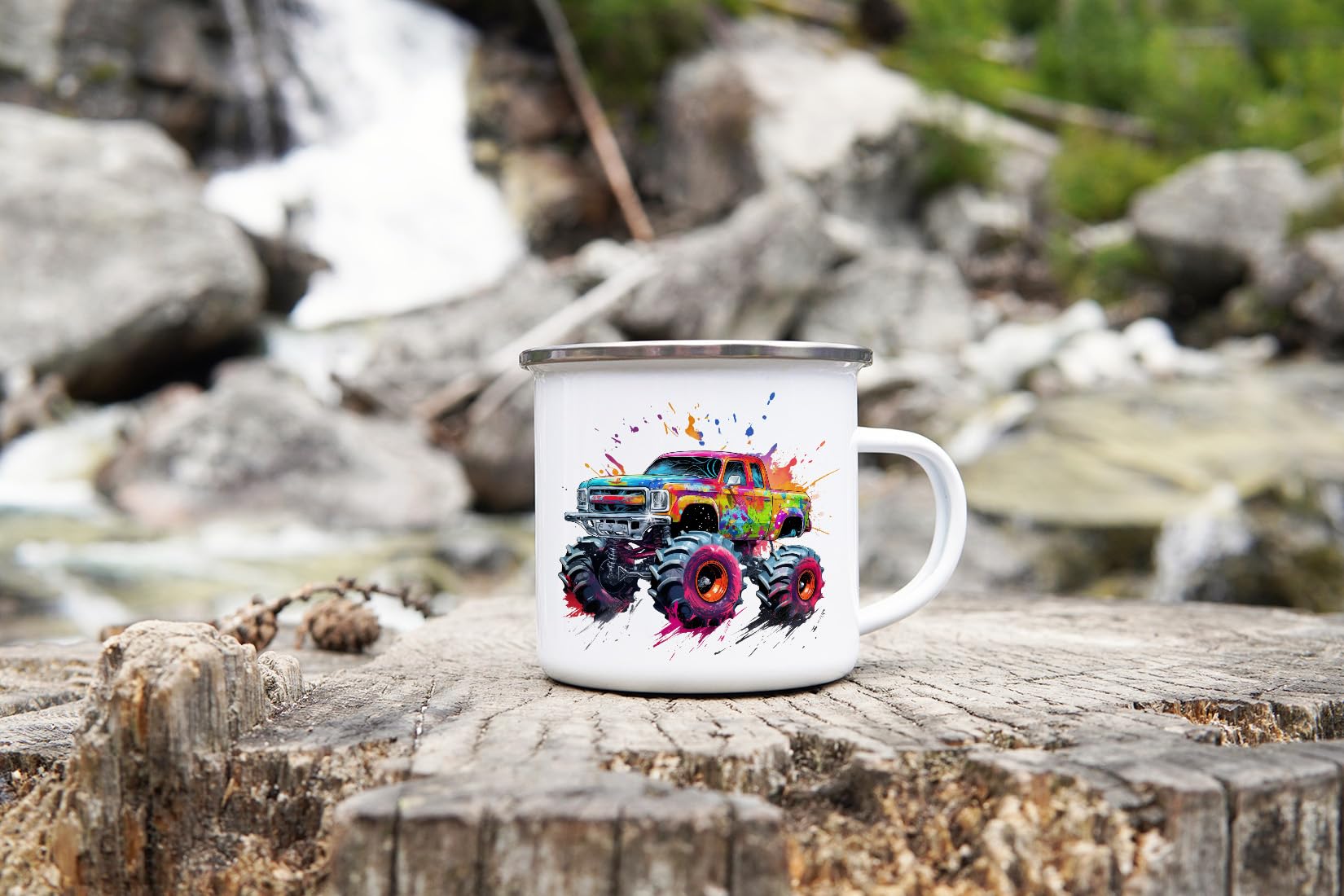MAXIKIWI - Durable Enamel Coffee or Tea Camping Mug for Indoor Outdoor Use - Monster Truck - 350ml, Monster Truck 10 - Image 3