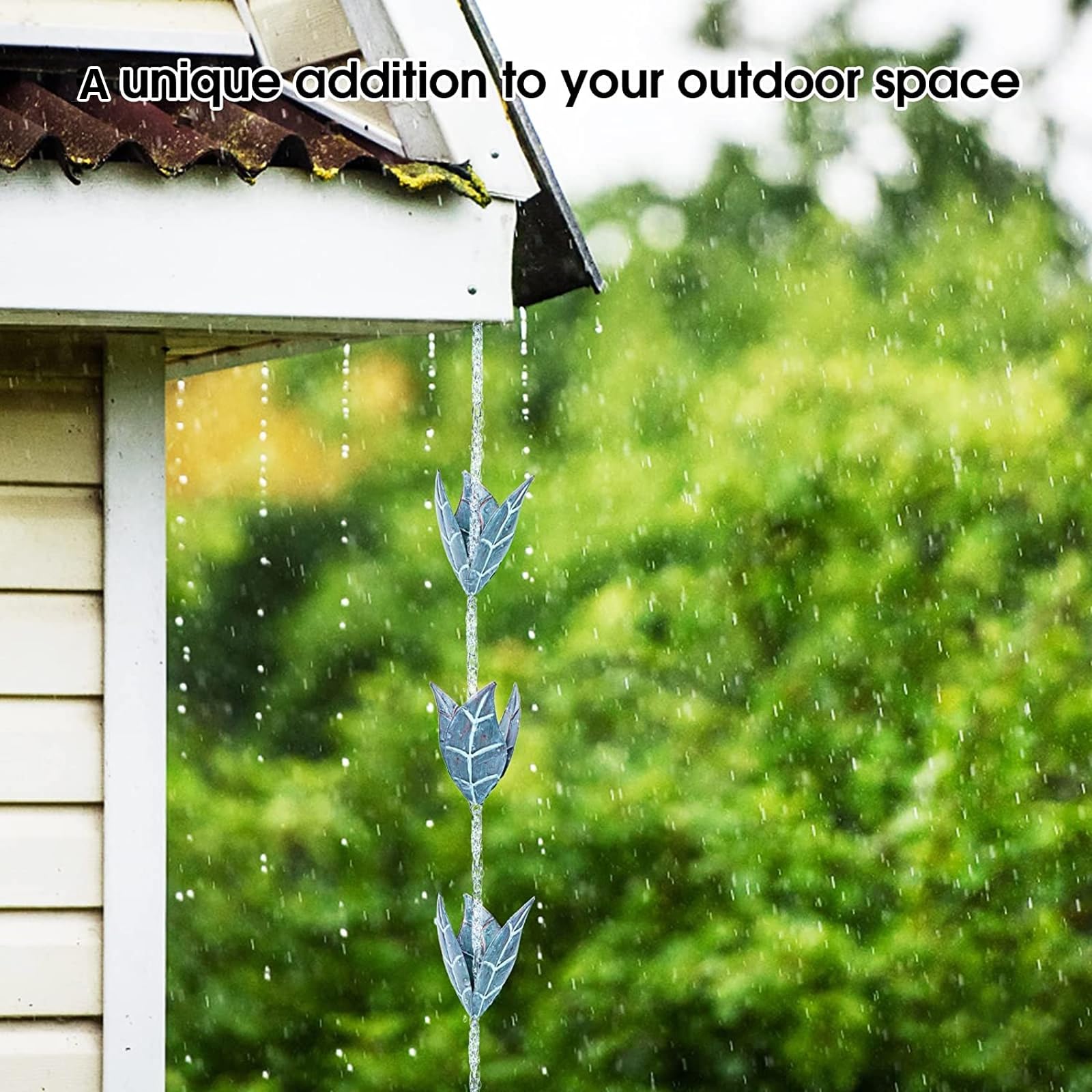 2,6M Catena Antipioggia, Catena Antipioggia per Grondaie Catena Antipioggia per Grondaie Catena Antipioggia A Forma di Foglia Blu Ferro Decorazione per Patio E Casa