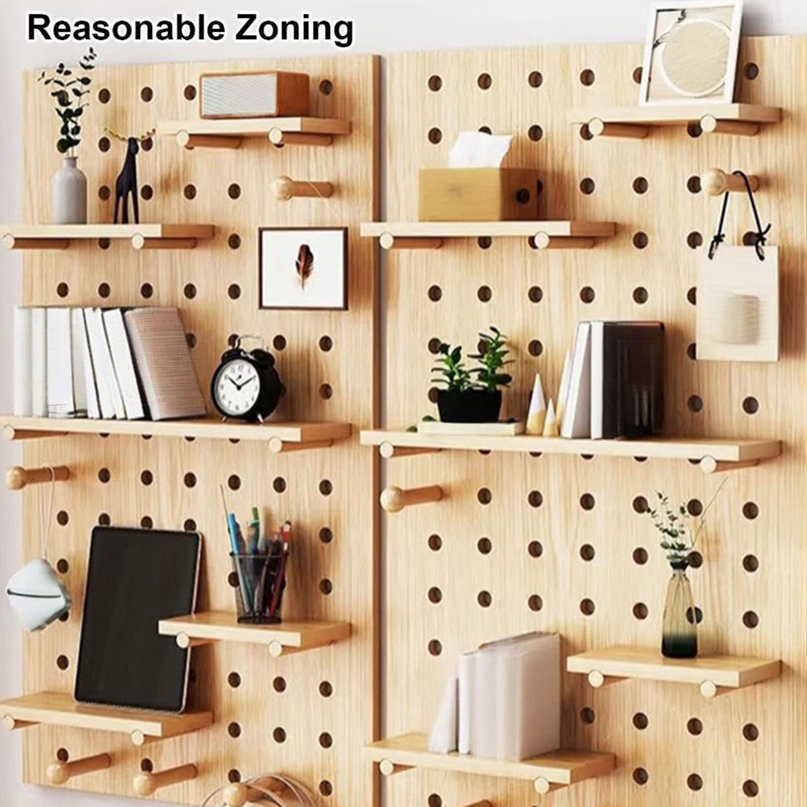 Wand-Organizer aus Holz für Pegboard, DIY-Dekorplatten für Küche, Büro, Schlafzimmer, Wohnzimmer, Stecktafel-Kombinationsset(White)