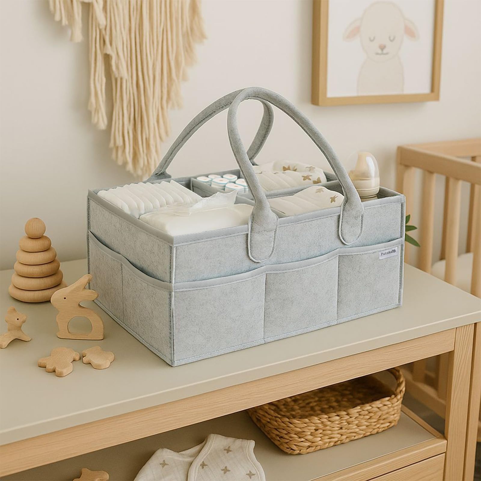 Organisateur Couches Casaphoria Little Grand - Panier Coton, Séparateurs, 36x22x18 Cm, Portable