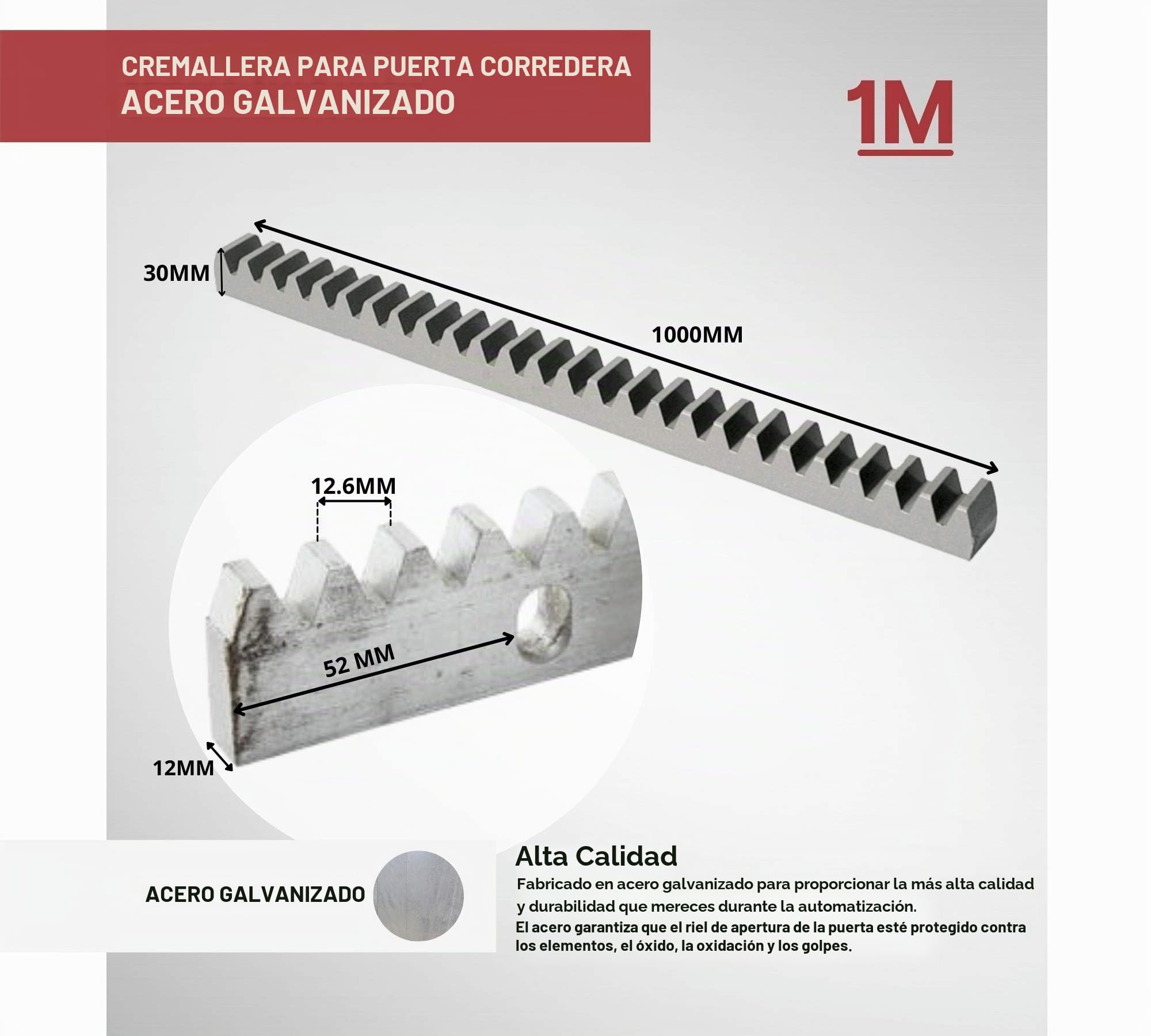 DOJA Industrial | Cremallera Puerta Corredera | Modulo 4 | 1 Metro | 1 unidad | Barra Dentada Acero Galvanizado Compatible con Cualquier Motor | Uso: Puertas Correderas, Puerta Garaje Automatica