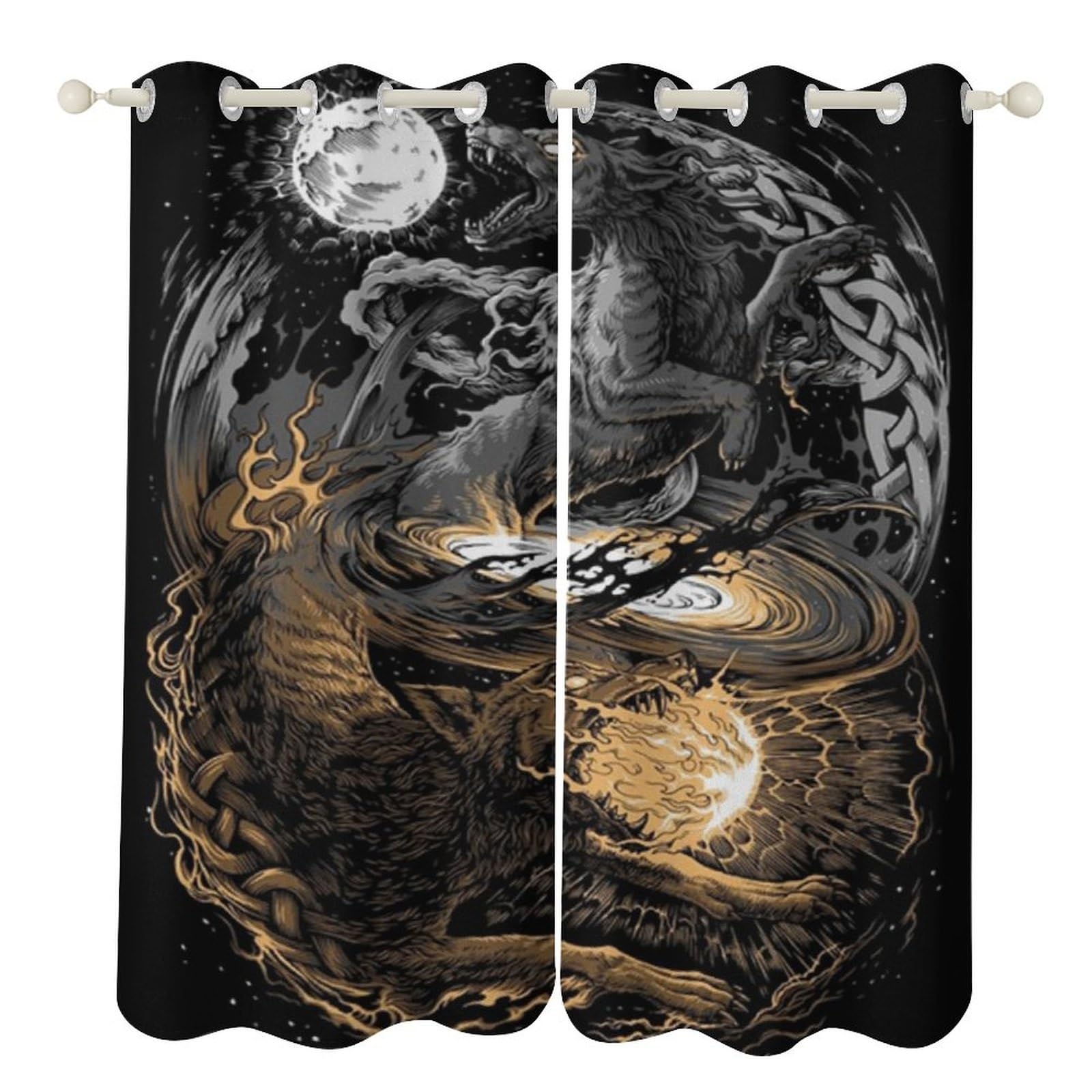 Rideaux Vikings occultants motif loup D scandinave pour cuisine