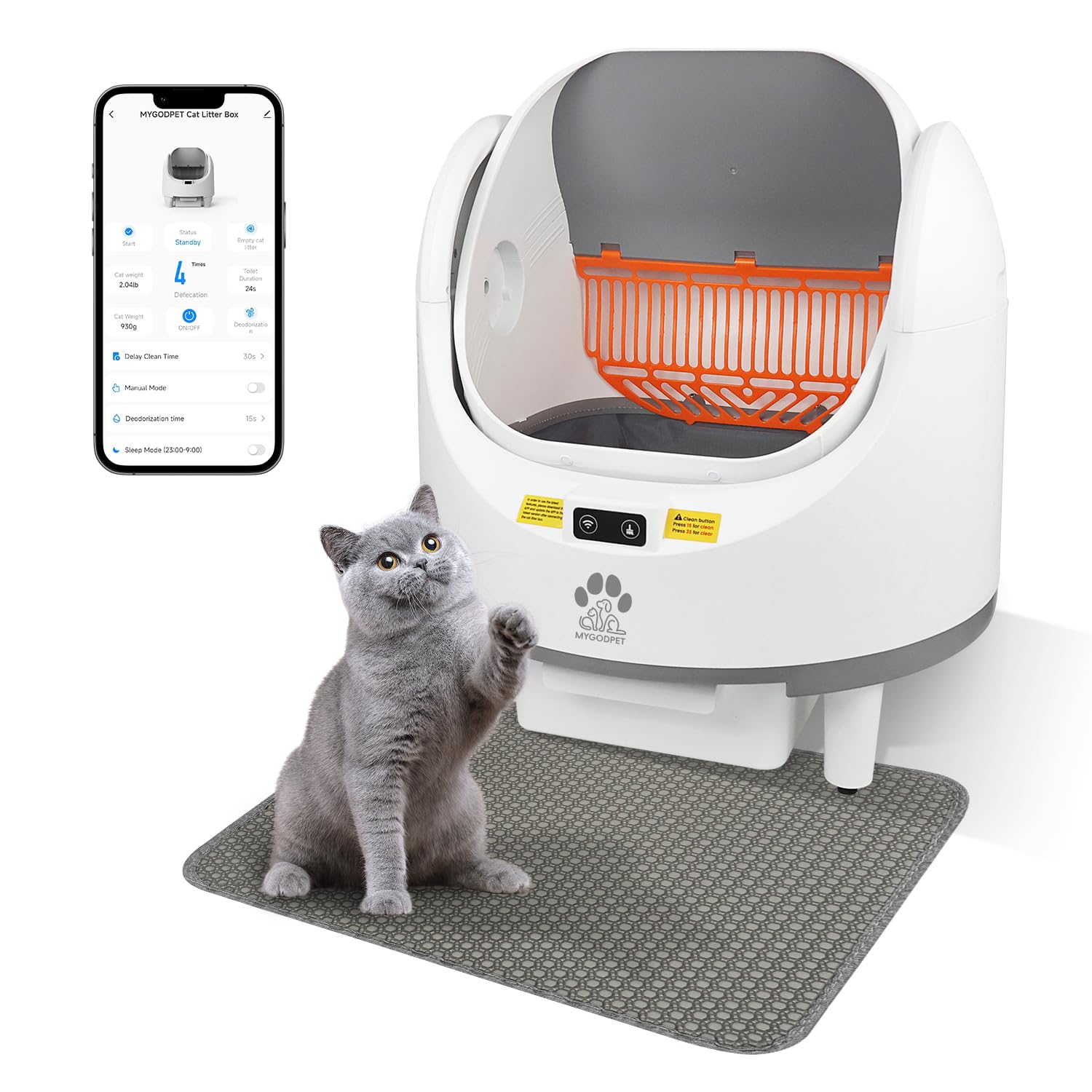 Self Cleaning Cat Litter Box, Open-Top Automatic Cat Litter Box for Multiple Cats, with Safety Protection, Smart App Control, Odor-Free, Removable Washable Liner