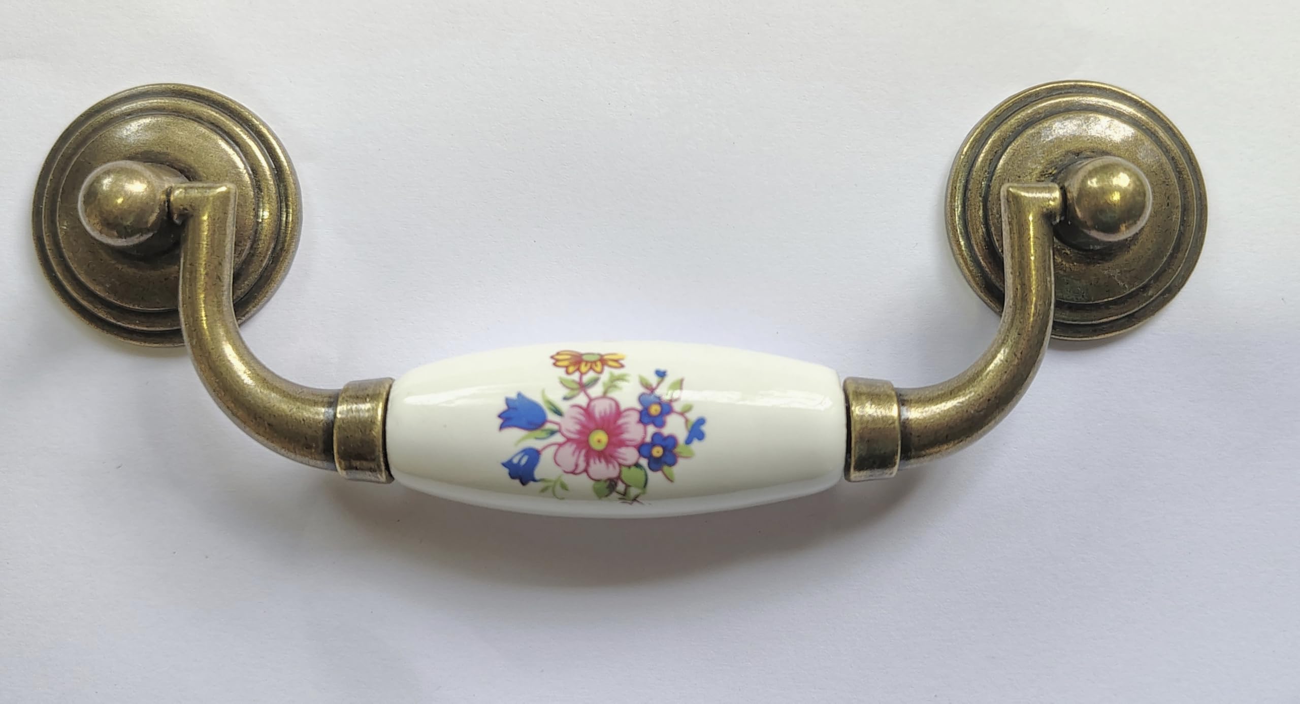 Vintage Ceramic Drawer Handles - Antique Brass -2