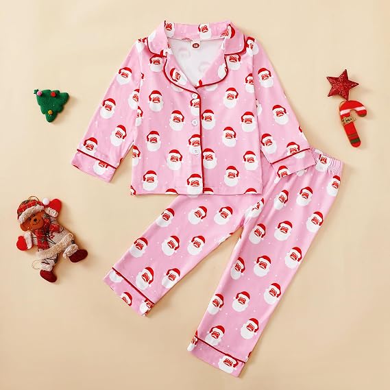 Kavousa Christmas Pajamas For Kids Toddler Girl Boys Pjs Long Sleeve Button Down Matching Pjs Infant Baby Lounge Set
