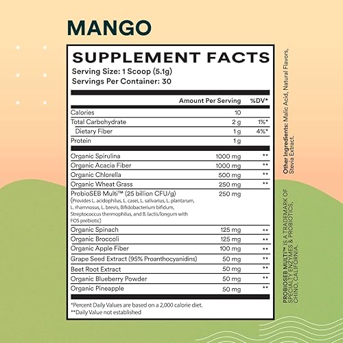 Miniatura 6 de Cira Daily Greens Powder - Polvo de superalimento de espirulina orgánica endulzada naturalmente con ingredientes ricos en antioxidantes para