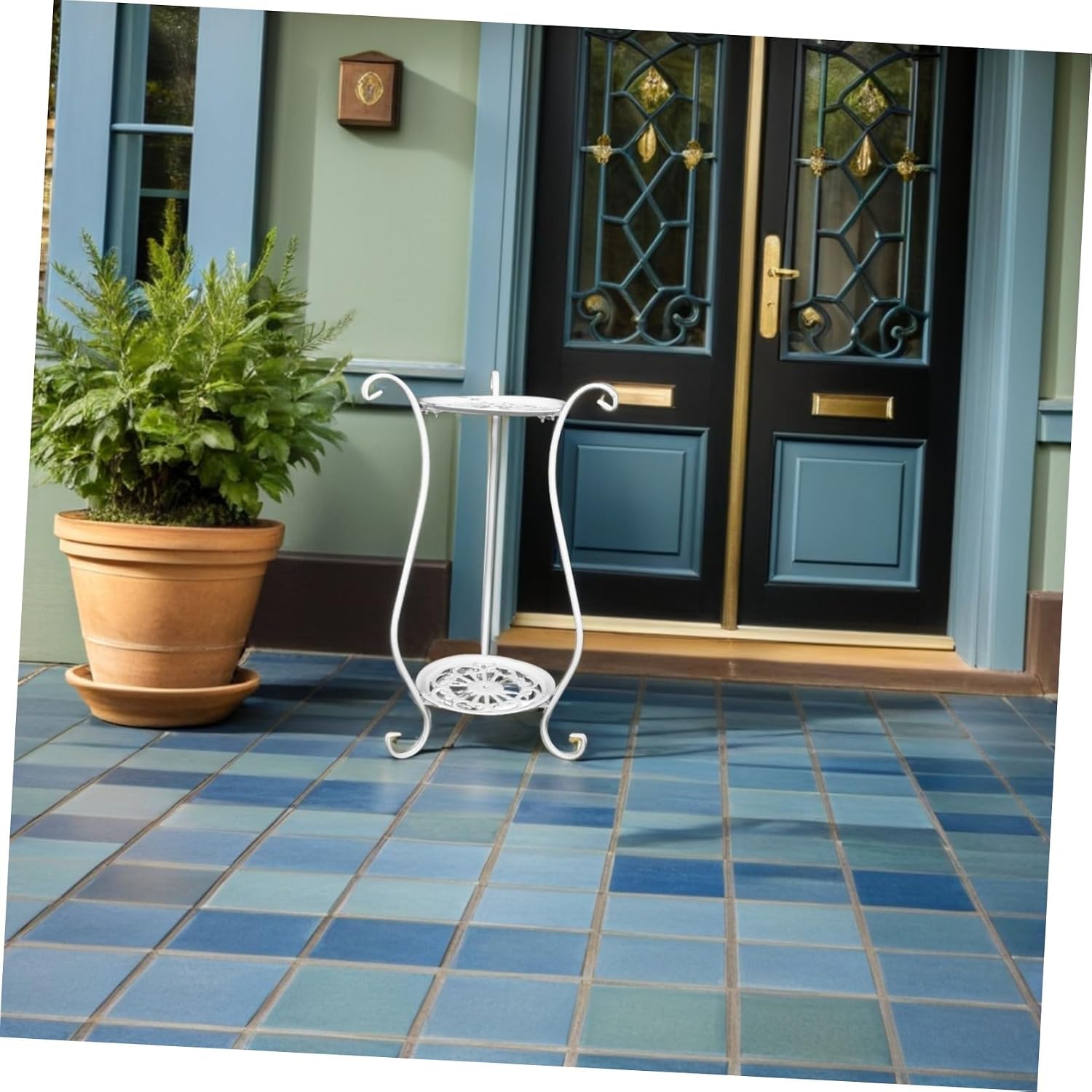 23.6 Inch Birdbath Stand Base Iron 2 Tier round White