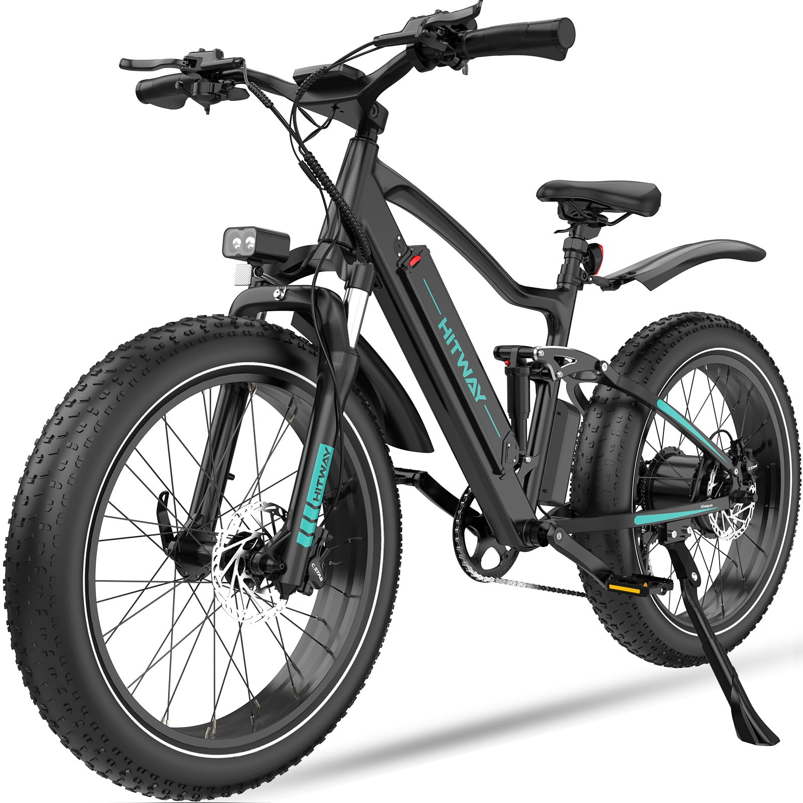 HITWAY Bicicleta Eléctrica Fat Bike 26×4,0 Pulgadas, hasta 120 km de autonomía, Sensor de Par, Motor de 250 W, Batería Samsung 48 V 15 Ah con BMS, App y NFC, Pantalla LCD, Frenos de Disco Hidráulicos