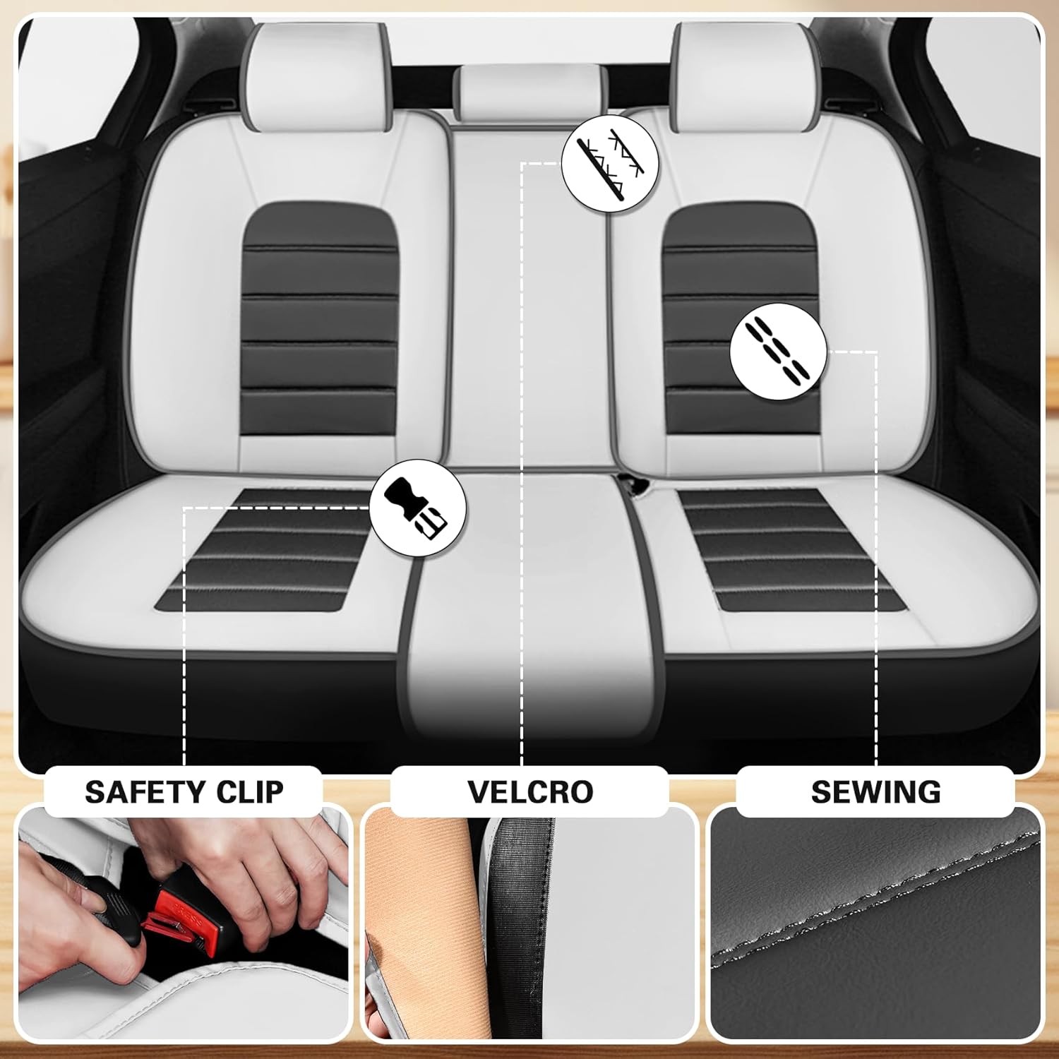 Car Seat Cover Fit for Kia Telluride 2020-2024 Waterproof Seat Covers,Nappa Faux Leather Breathable and Comfortable,Car Seat Protector Car Interior Accessories (Full Set) Grey&White