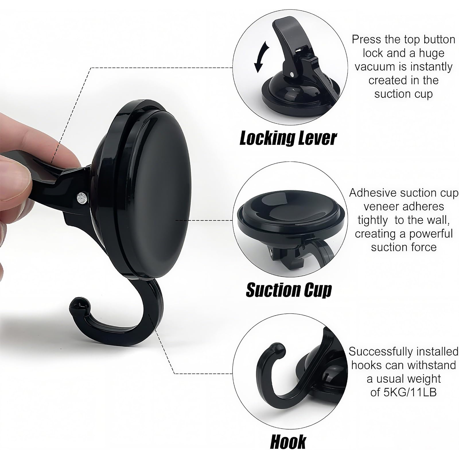 QZDAFFIC 6PCS Suction Hooks, Premium Vacuum Hanging Suction Cup Hooks Heavy Duty with Max. Load 5KG - Image 3