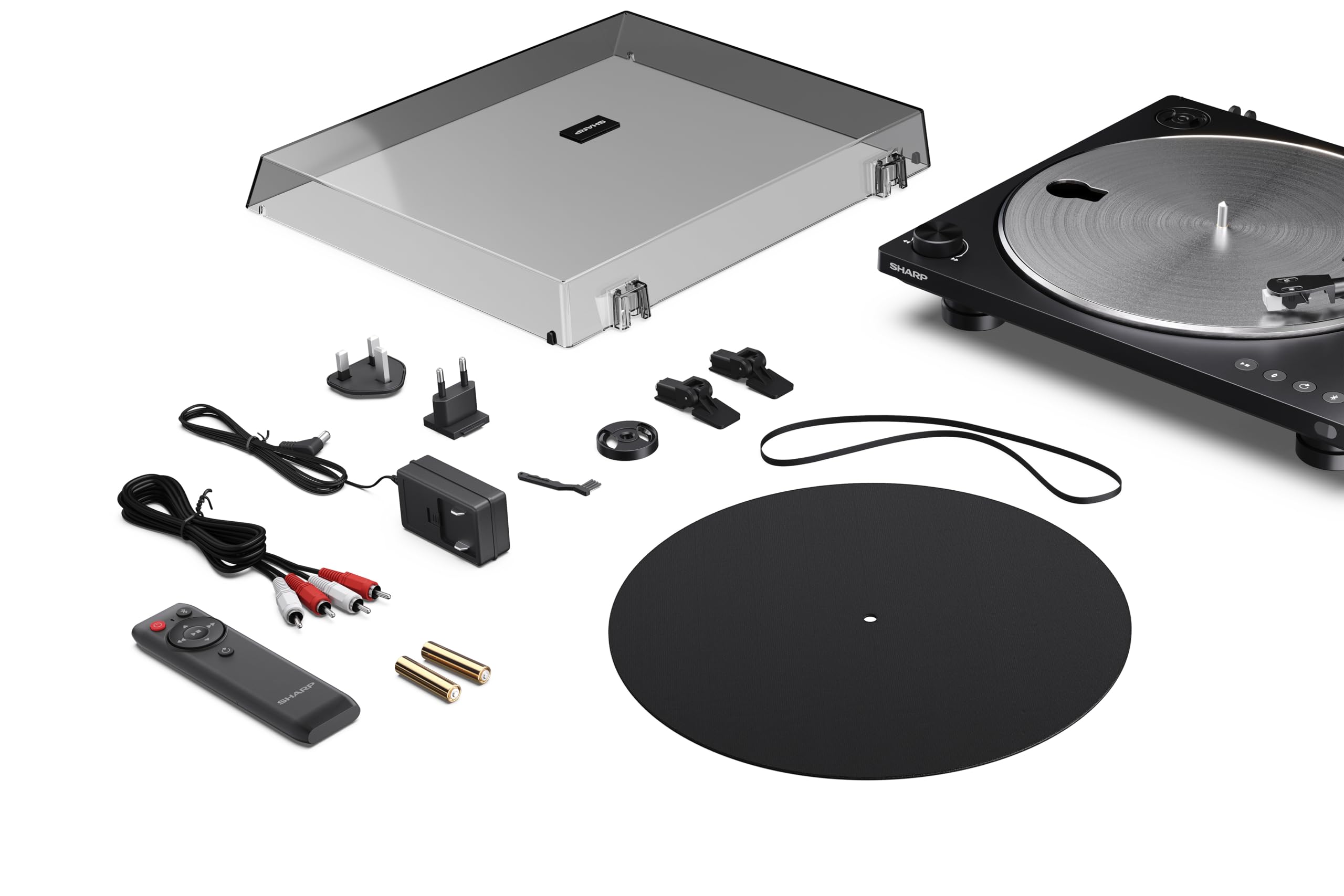 Sharp RP-TT100 – Automatischer Plattenspieler mit Bluetooth 5.4, USB-C-Recording, Audio-Technica Tonabnehmer, Vollautomatik, Staubschutzhaube, schwarzes ABS-Deck