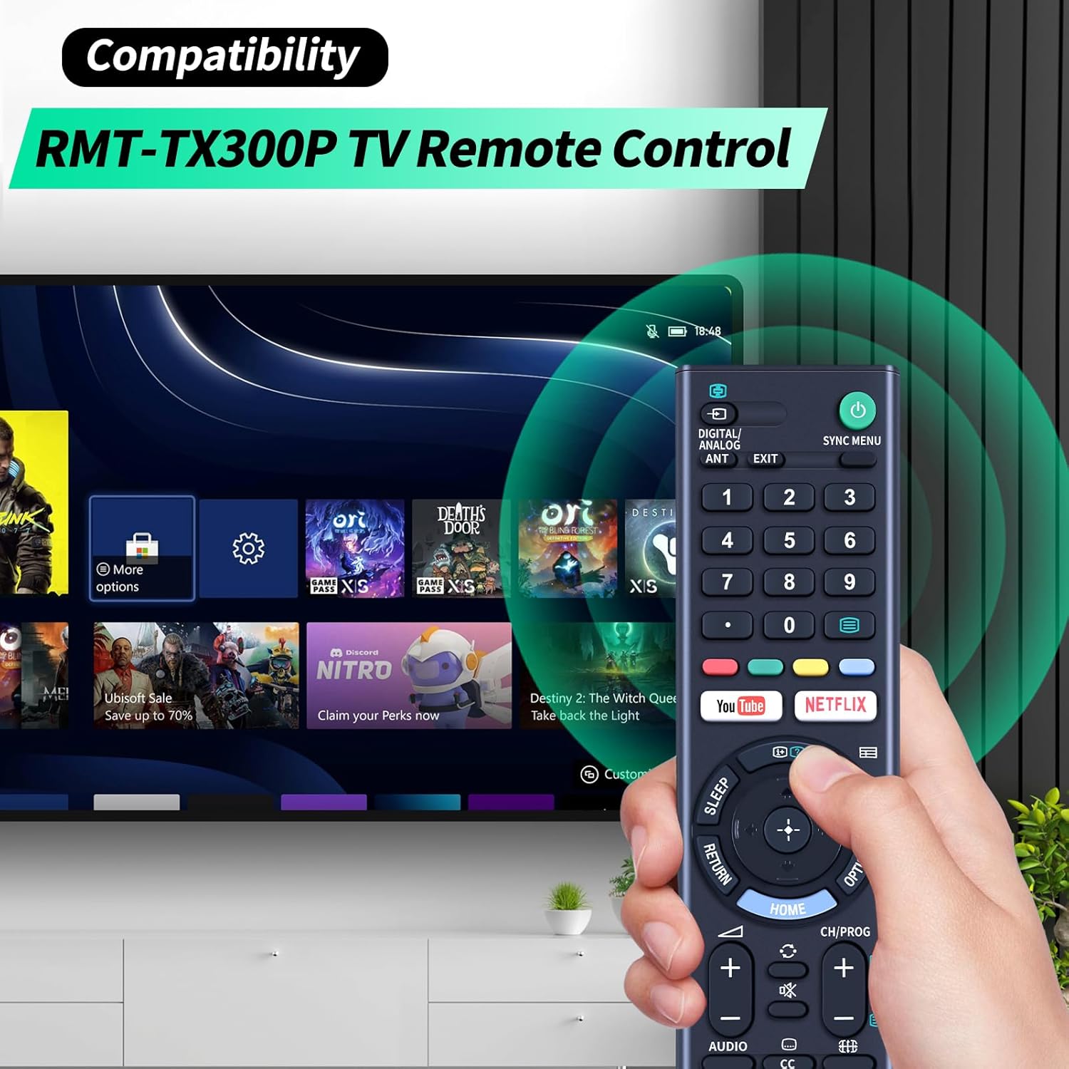 جهاز التحكم عن بعد العالمي RMT-TX300P لجميع تلفزيونات سوني LCD، LED، HDTV، الذكية، برافيا مع أزرار يوتيوب ونتفليكس طراز rmt-tx300p من دبليو دي زد بي 2026 - view 2