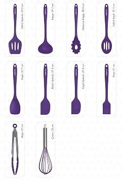 Valletta Salvatore 10 Piece Purple Heat Resistant Fireproof Nonstick Silicone Spatula Set - VLT1156