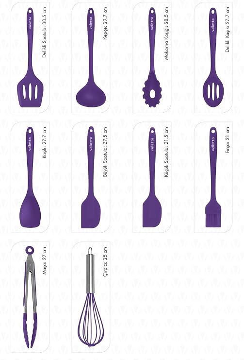 Valletta Salvatore 10 Piece Purple Heat Resistant Fireproof Nonstick Silicone Spatula Set - VLT1156