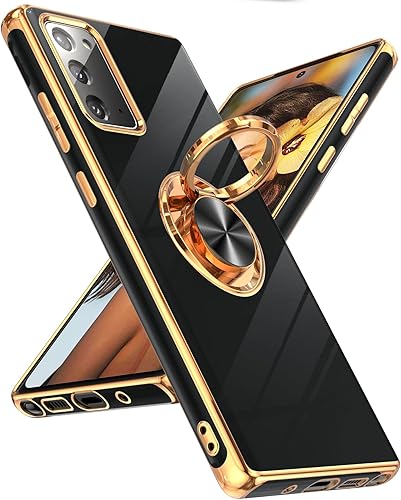 Miniatura 8 de LeYi Funda para Galaxy Note 20 soporte de anillo giratorio de 360, soporte magnético, chapado en oro rosa borde protector Samsung Galaxy Note 20