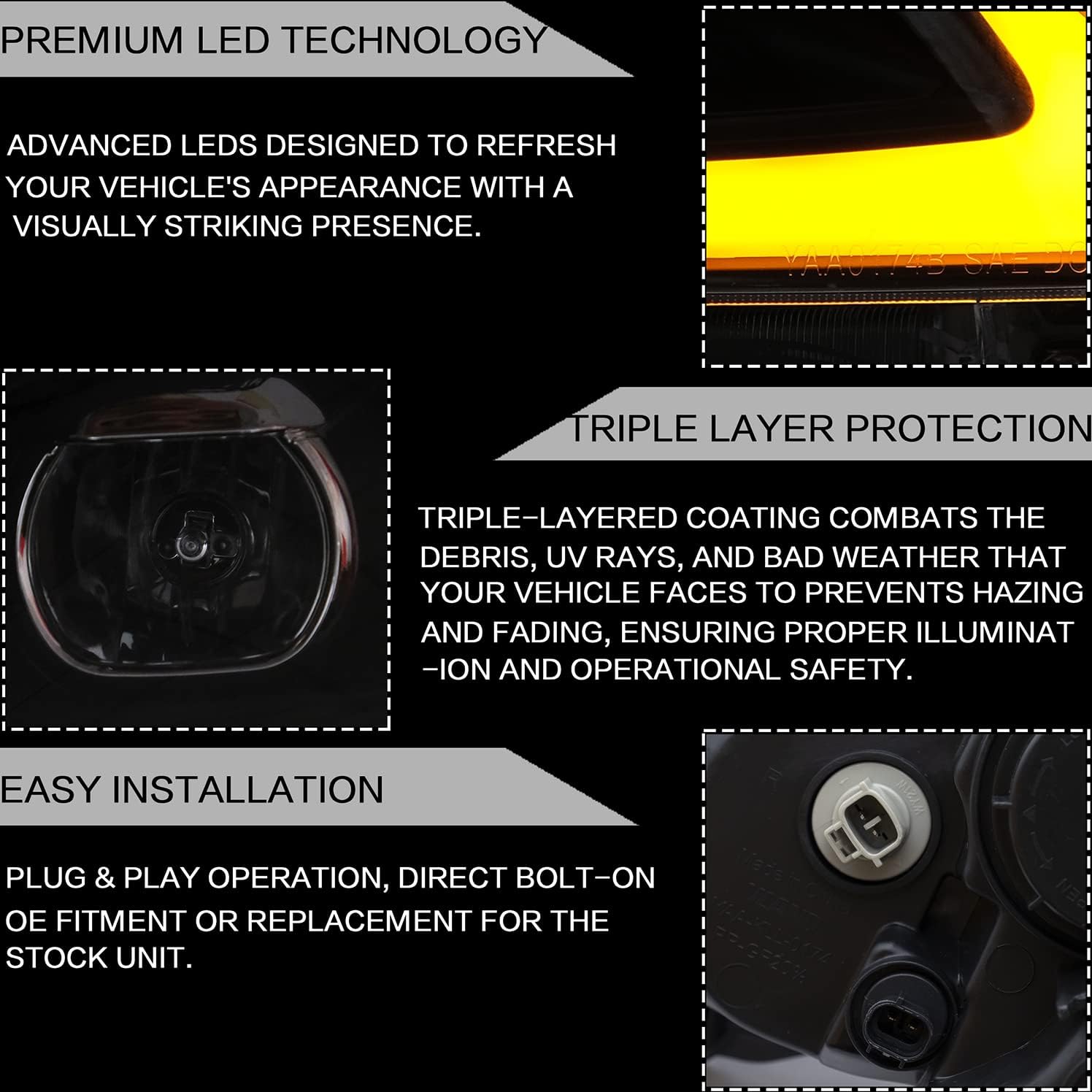 VLAND Compatible with 2011 2012 2013 Toyota Corolla Headlight Assembly（ NOT FOR COROLLA LE MODELS!）