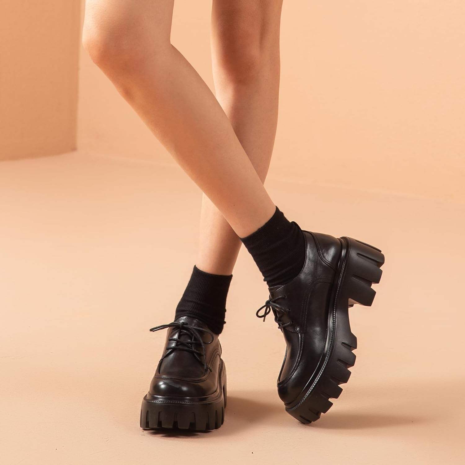 BEAU TODAY Platform Oxfords for Women, Oxford Shoes for Women, Chunky Leather Lace Up Oxford Shoes, Casual Comfort Business Work Office Dress Shoes - Image 3