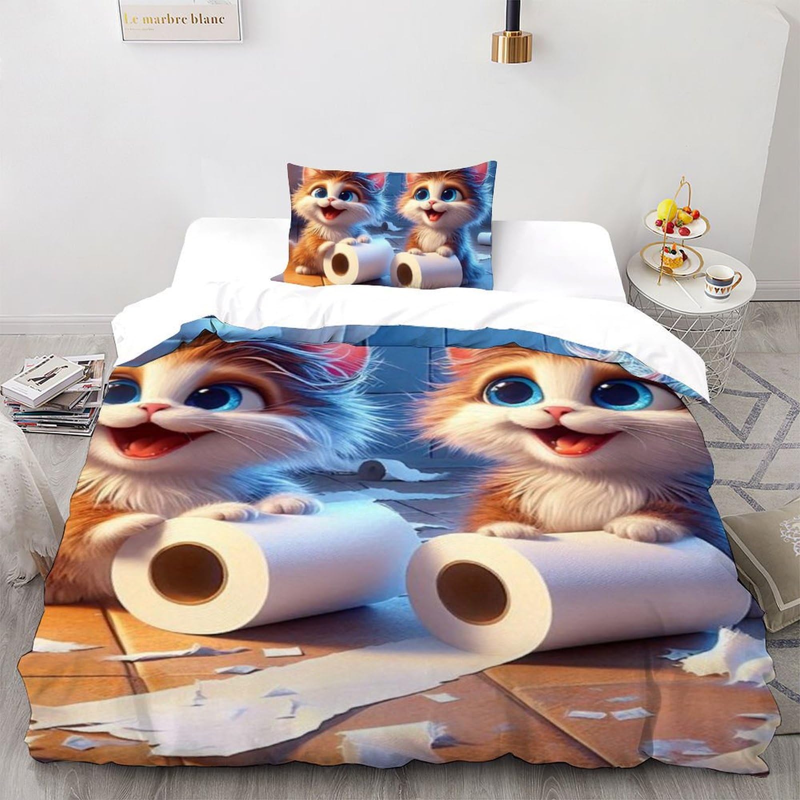 Housse de couette enfant 135x200 microfibra dessin animé chaton