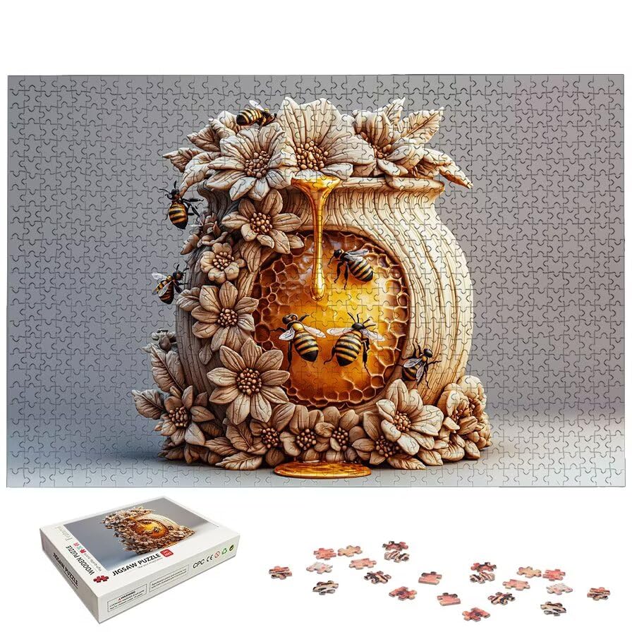 Puzzle 1000 elementów Kochanie, puzzle 1000 elementów dla dorosłych i dzieci od 14 lat, pszczoła drewniane puzzle z wykwintnym pudełkiem do pakowania, puzzle do dekoracji ścian, prezent dla kobiet