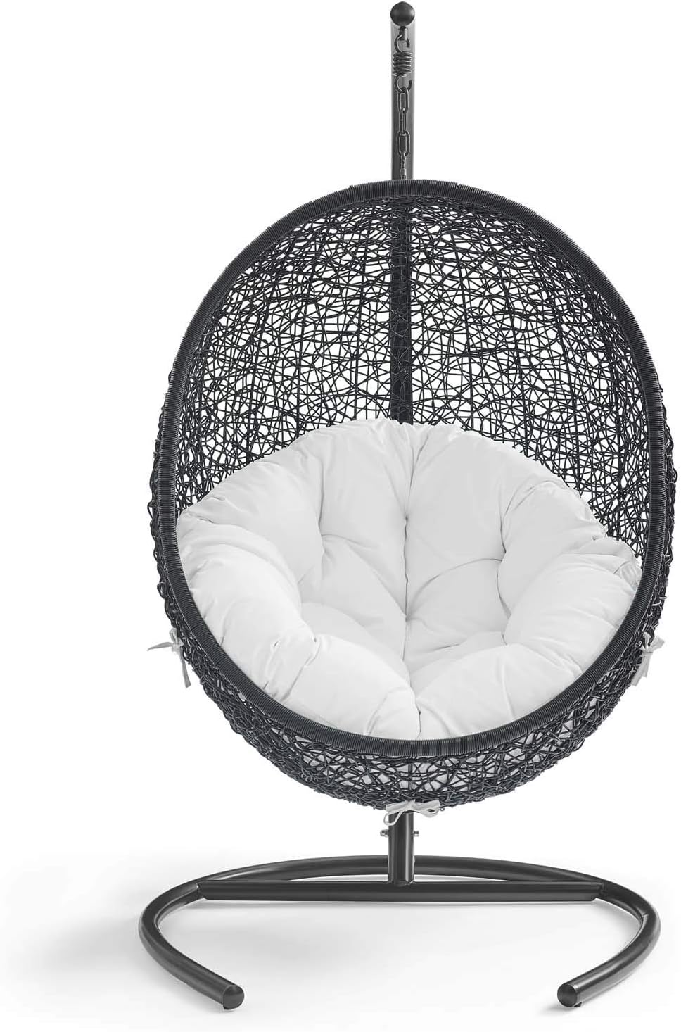 Modway Encase Wicker Rattan Outdoor Patio Porch Lounge Egg Swing Chair with Stand in White