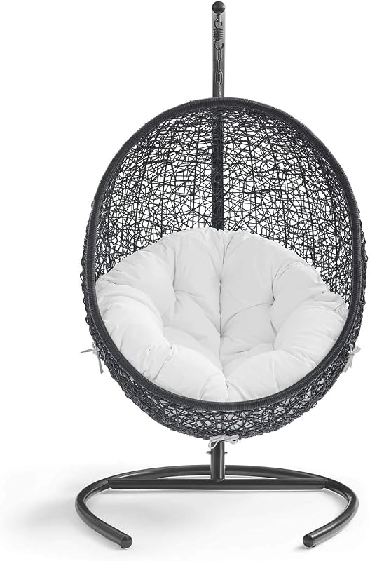 Modway Encase Wicker Rattan Outdoor Patio Porch Lounge Egg Swing Chair with Stand in White image 5