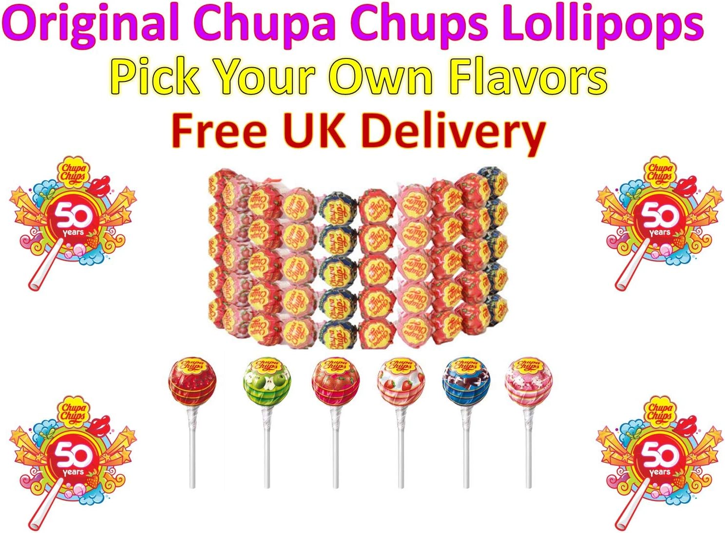 Chupa Chups Lollipops- Pick Your Flavor- 25pk to 100pk UK Seller - (Strawberry, 25)