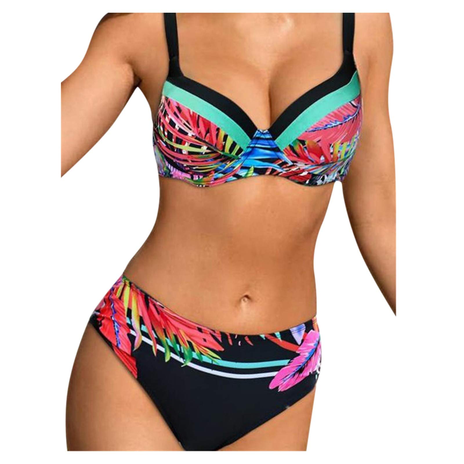 Générique 2024 New - Talla traje de baño dividido impresión sexy alta bikini moda hoja Swimwears para las mujeres conjunto tankinis pantalones cortos coloridos