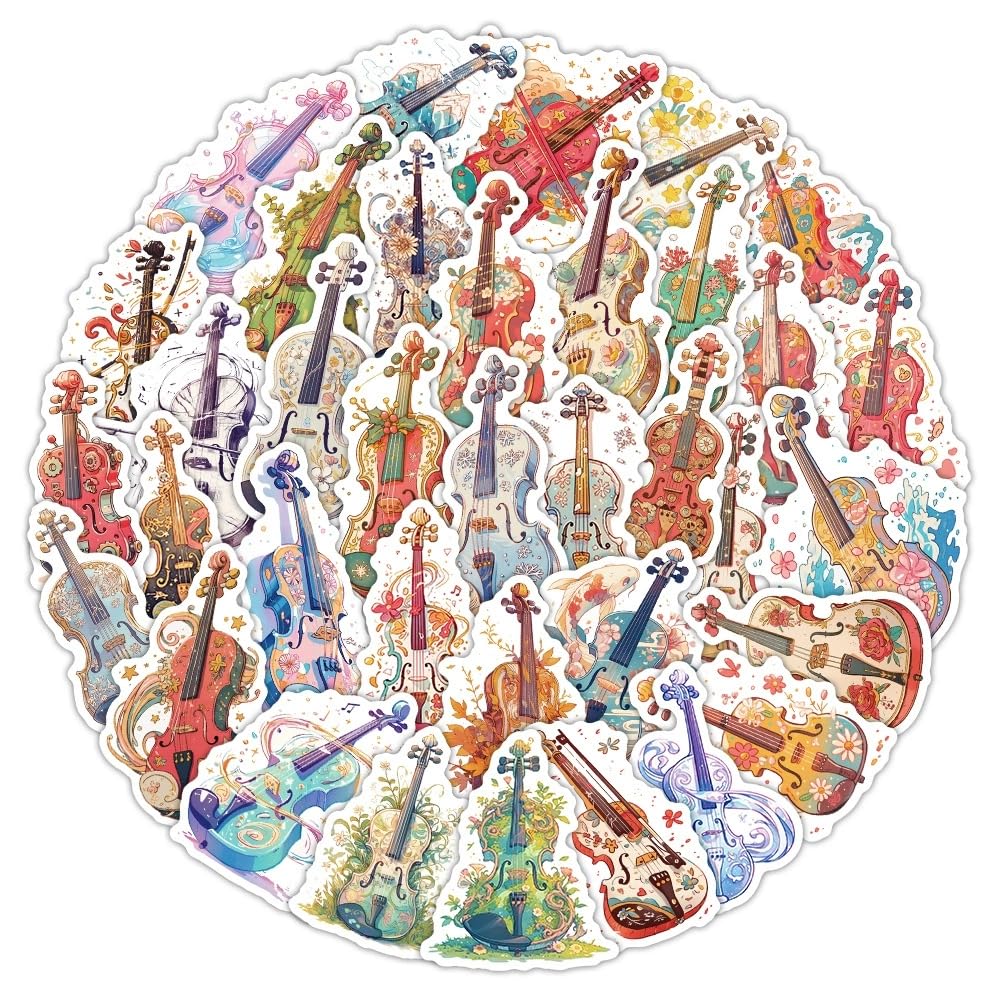 50 Pcs Violin Stickers Laptop Car Scrapbook Phone Skateboard Suitcase Luggage Bike Violin Vinyl Waterproof Aesthetic Personalised Stickers for Teens Boys Girls Adults - Image 4
