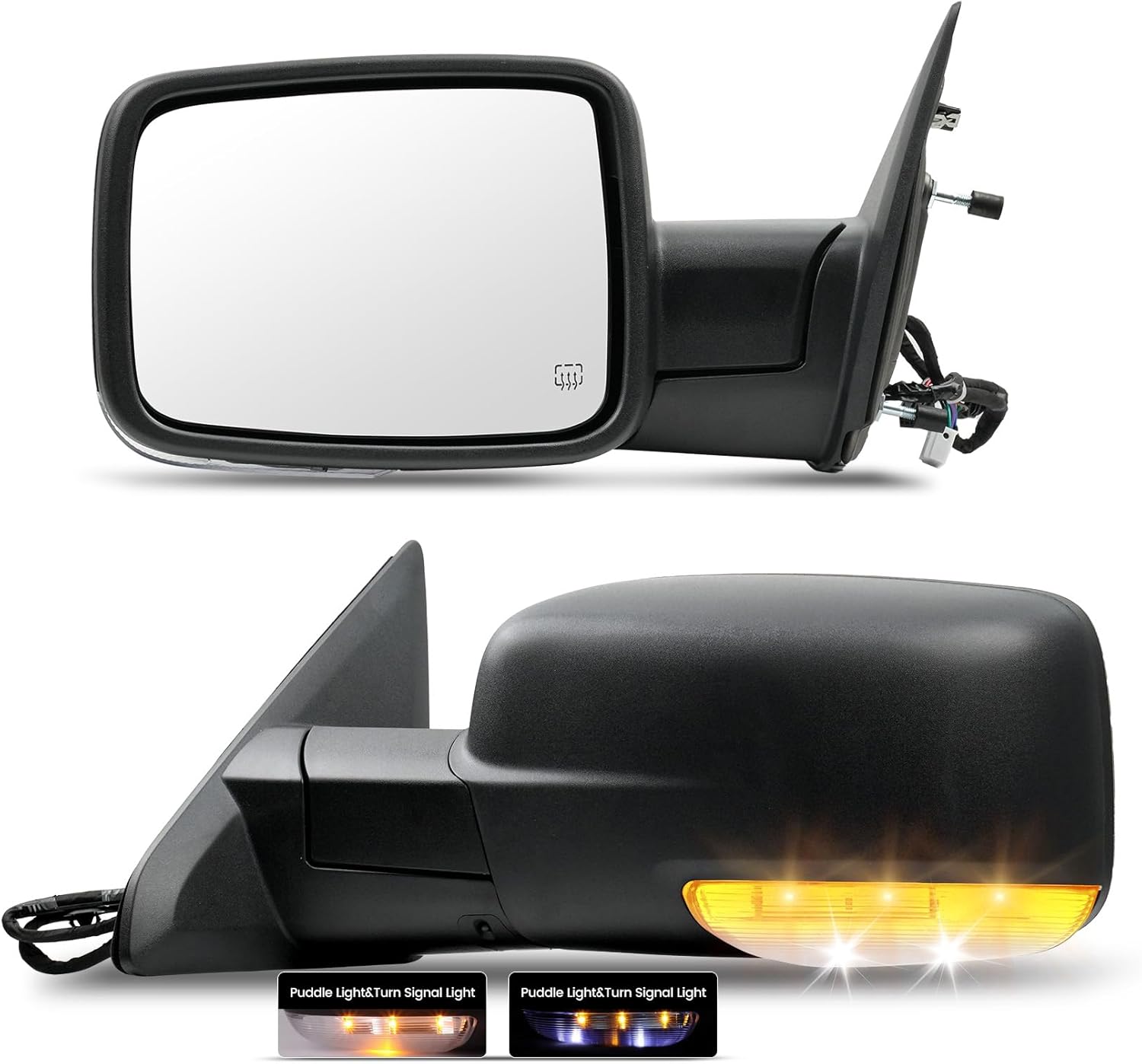 Driver Left Side Door Mirror for 2010-2018 Ram 1500 2500 3500, with POWER FOLDING Heated Glass Turn Signal Puddle Lights Manual Folding Temperature Sensors, Replace#68096197AF (10+2 Pins)