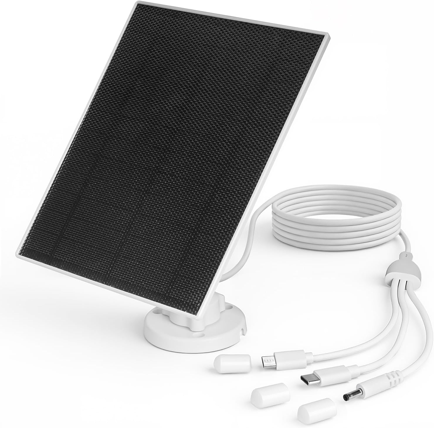 LIYVZ 5W Solar Panel for Security Camera 5V, Solar Panel with Battery 8000mAh. Continuous Power 3-in-1 Micro USB & USB C Solar Charger with Built-in Battery