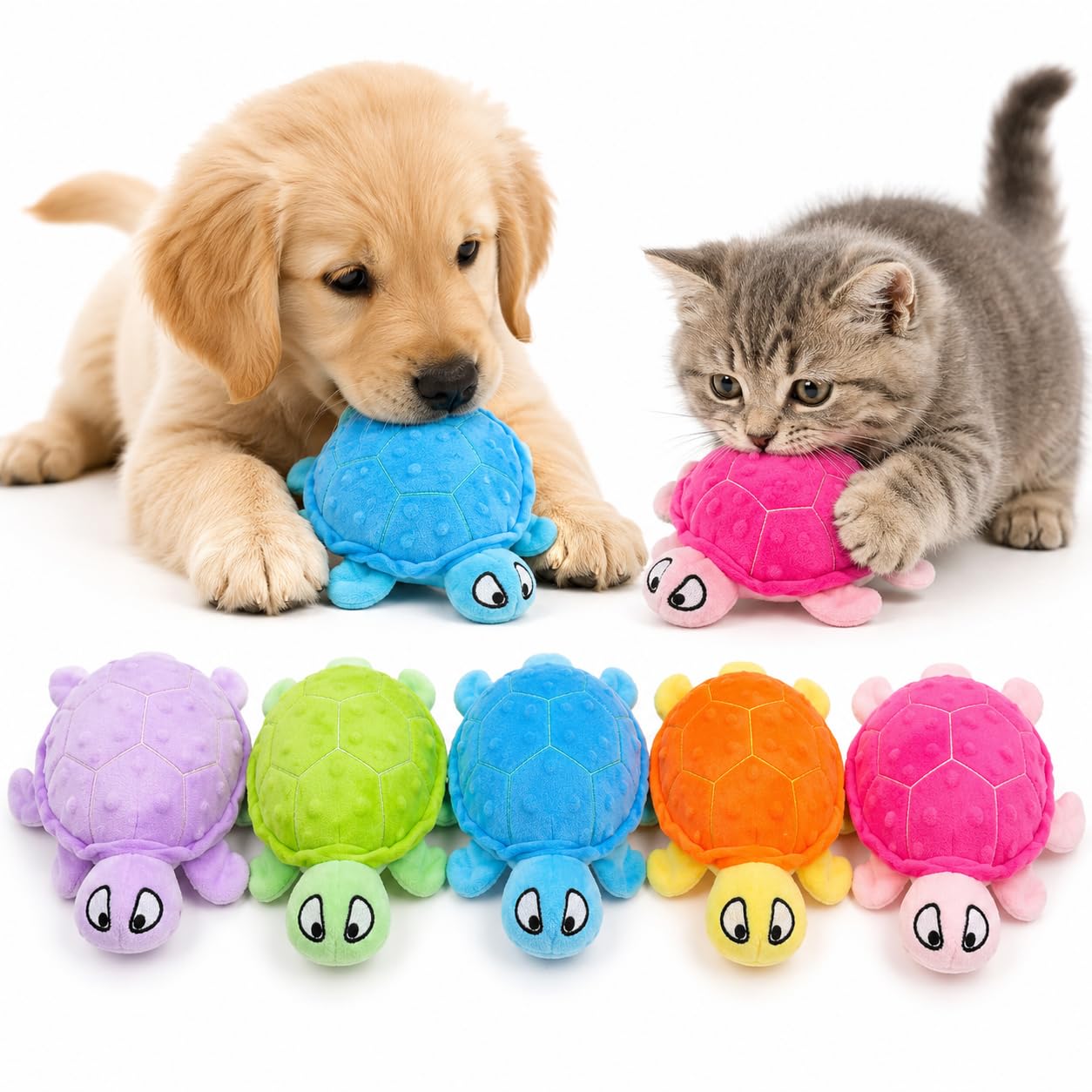 Peluş Köpek Oyuncağı Deniz Kaplumbağası - Hışırtılı Çıtırtılı Sesli Yumuşak Evcil Hayvan Oyuncağı - Kedi Yavru Köpek Küçük Irklar için İnteraktif Oyun Arkadaşı (Stoğa Göre Renk Gönderilir)