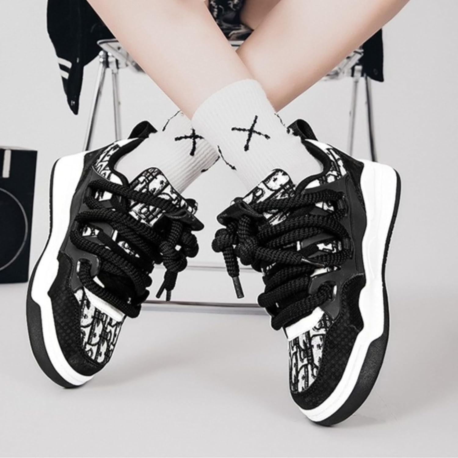 Fashion Leather Lace-Up Chunky Sneakers for Men Lightweight Platform Walking Running Driving Casual Sport Shoes - Image 3