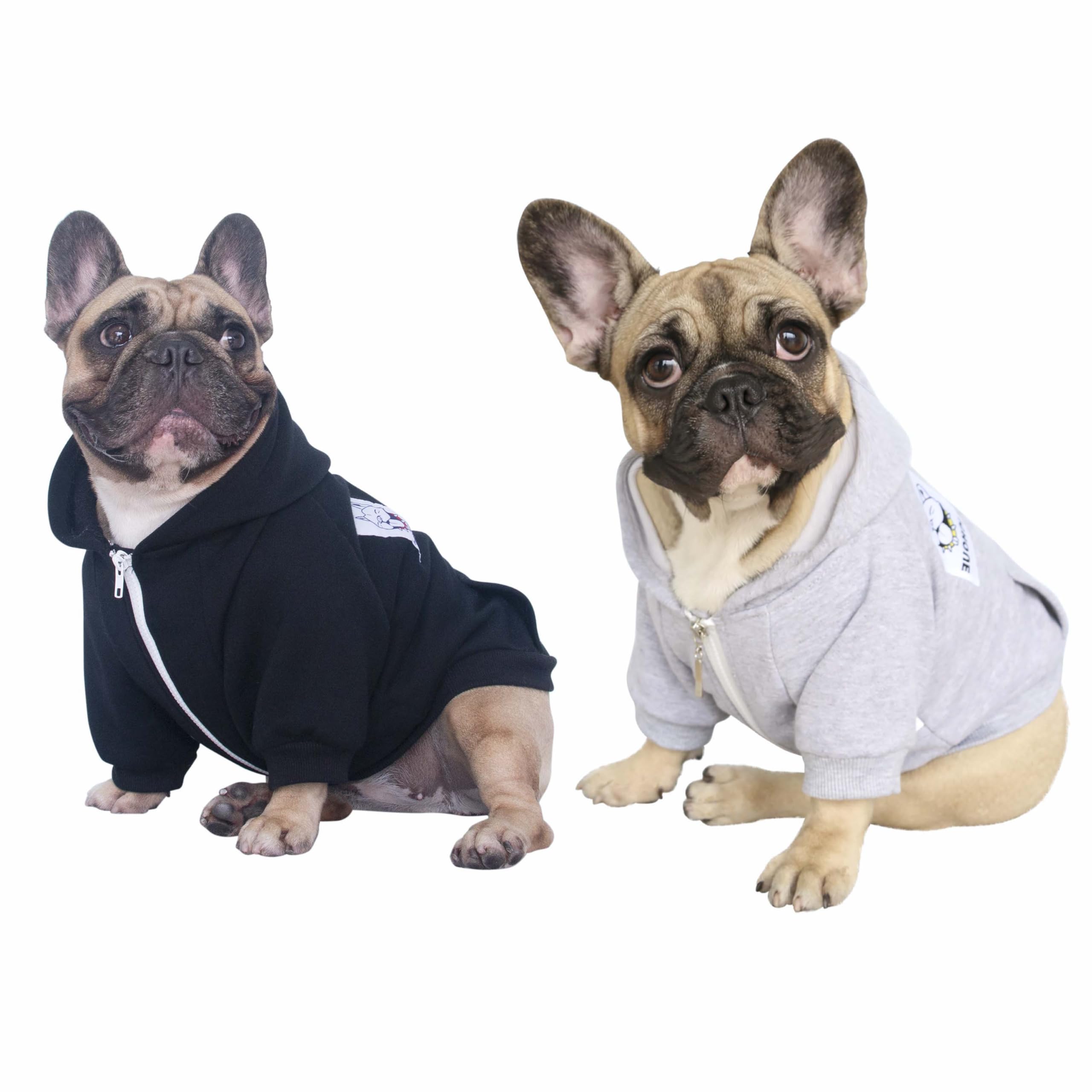 iChoue 2pcs French Bulldog Pug Zipper Hoodies Clothes Black Grey - Medium โ image 1