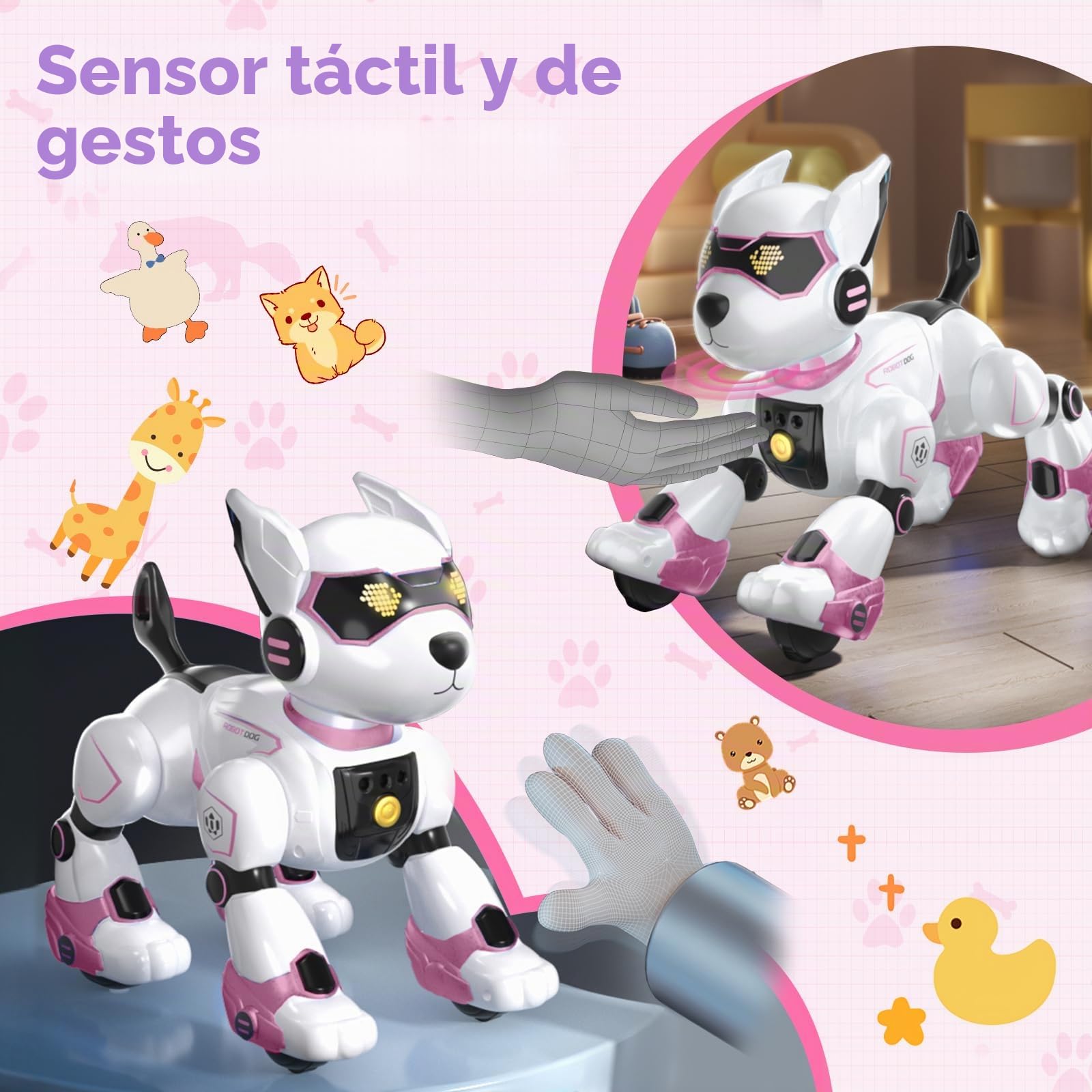 PRANITE Perro Robot para Niños, Perro Robot Programable e Interactivo, Juguete Teledirigido Recargable con Control por Voz y Gestos, Música y Baile, Regalo Ideal para Niños y Niñas