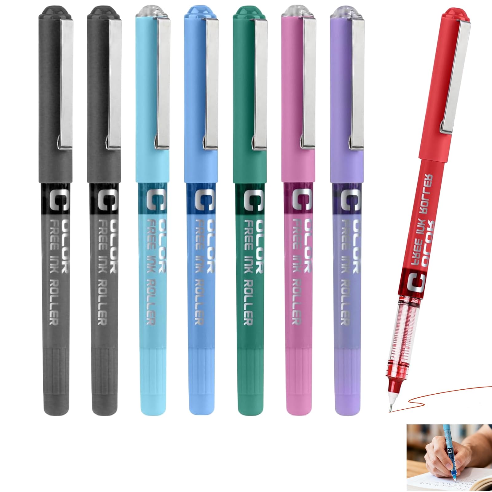 8 Pcs 0.5mm Liquid Ink Rollerball Pens, Colored Gel Rollerball Pen, Extra Fine Needle Tip Smooth Writing Pens Set, Quick Dry Fine Point Ink Pens for Journaling, Office Work, Doodling, Gift Use