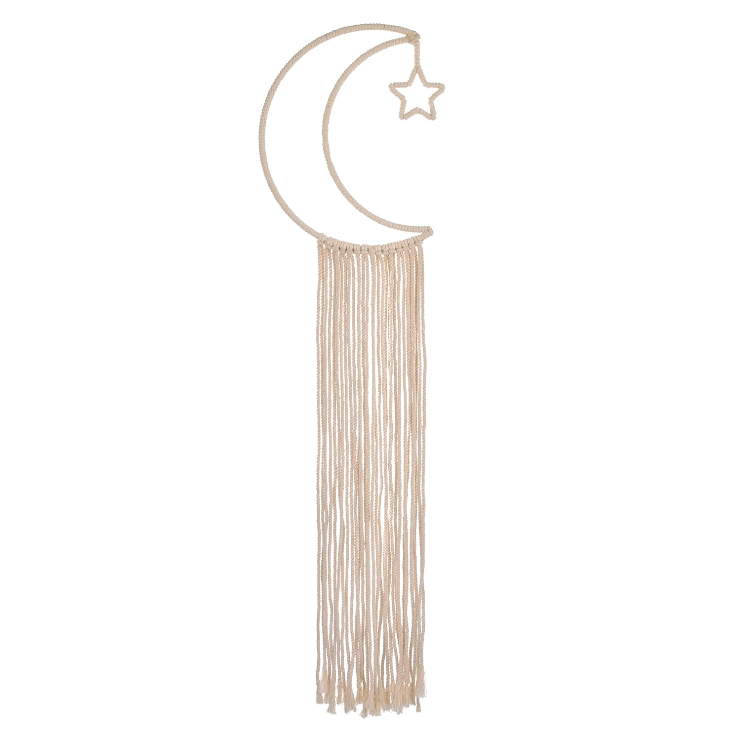 NoJo Little Love Natural Ivory Macramé Moon Shaped Wall Décor with Fringe, 18" Long