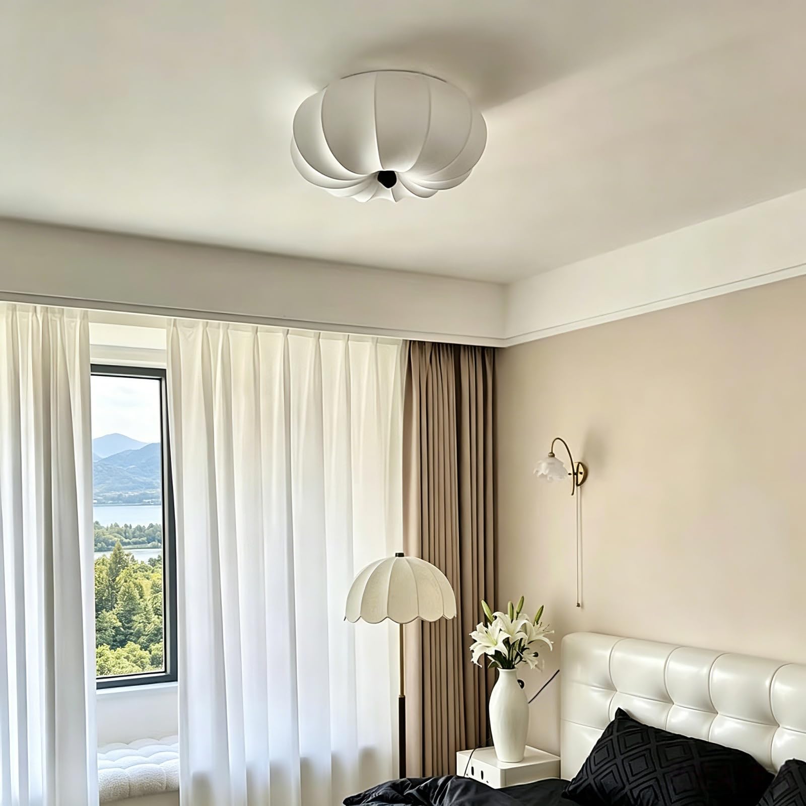 Jedwabista Tkanina Sufitowa, Japońska Lampa Sufitowa W Stylu Wabi-Sabi, Nowoczesna Minimalistyczna Oprawa Sufitowa Do Salonu, Jadalni, Sypialni I Przedpokoju (A,40cm)