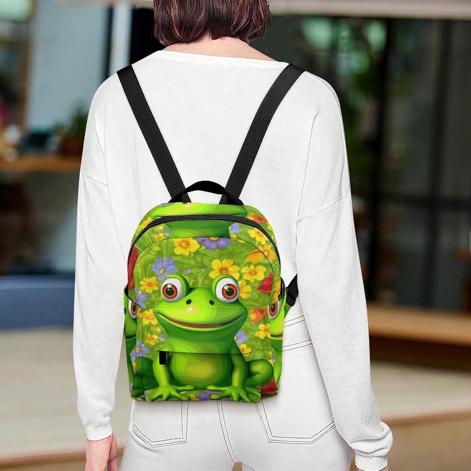 Waterproof Mini Backpack for Women - 10 Inch Oxford Lightweight Daypack Cute Bag Small Daypack Frog Small Backpack Purse for Travel Work Weekender