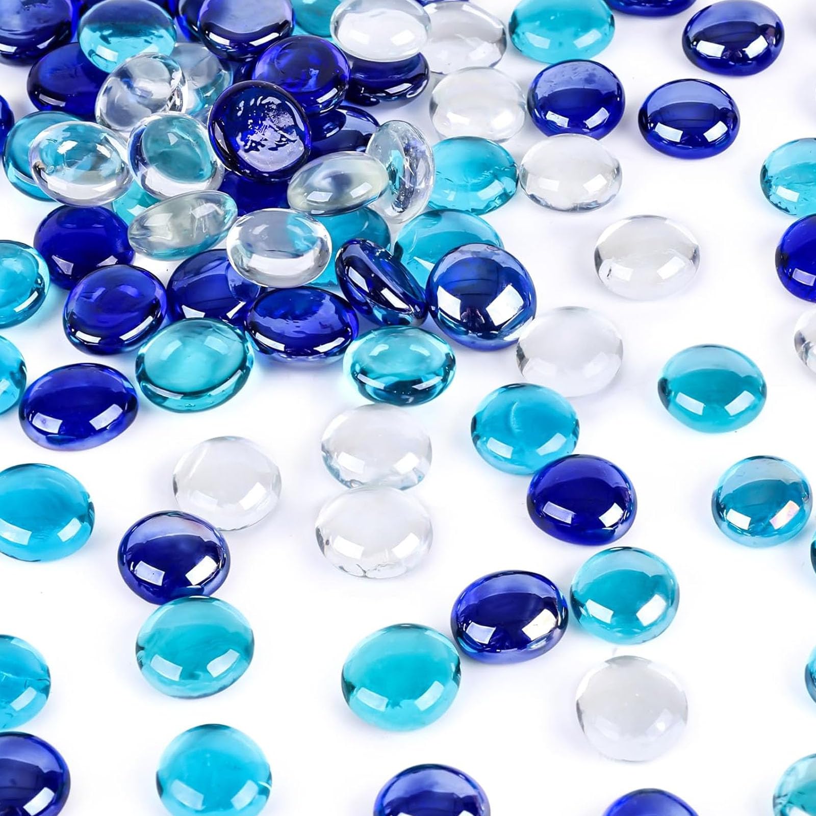 2LB Mixed Blue Flat Glass Marbles