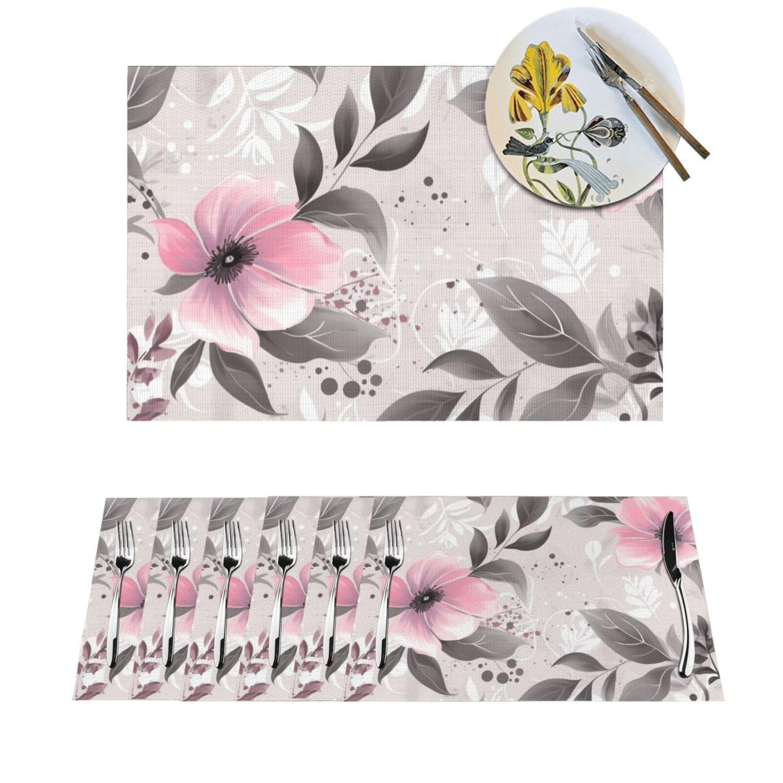 Sets de table tissés de qualité supérieure durables au motif feuilles gris